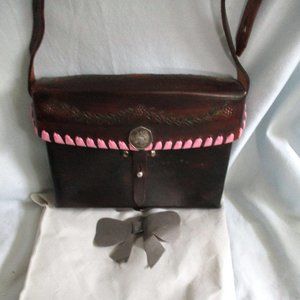 NEW Handmade Tooled LEATHER Shoulder Saddle Flap Bag BROWN Ethnic FLORAL Coin